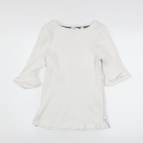 White Stuff Women's White Boat Neck 3/4 Sleeve Cotton T-Shirt UK 8