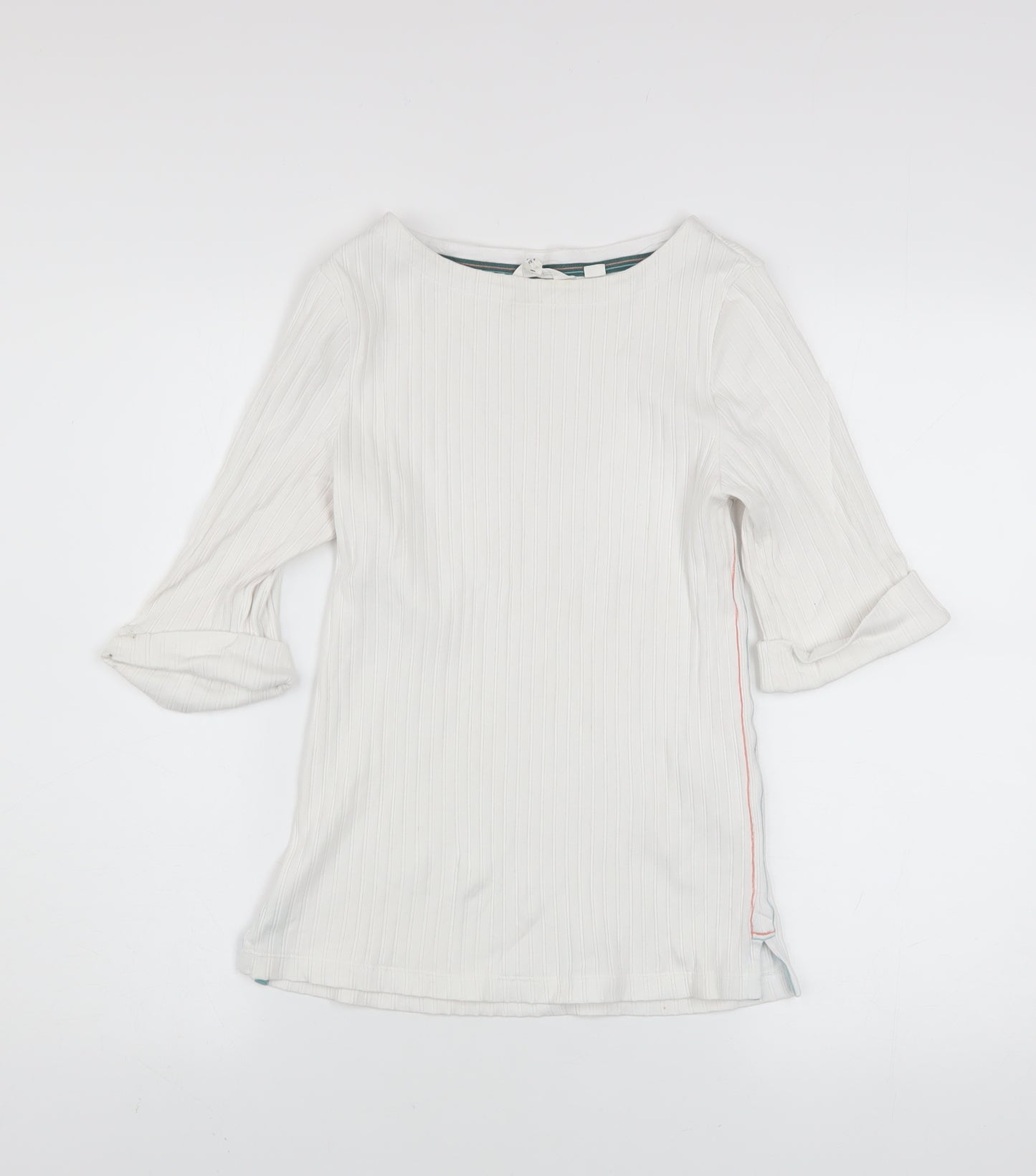 White Stuff Women's White Boat Neck 3/4 Sleeve Cotton T-Shirt UK 8
