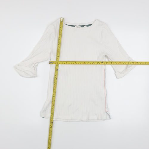 White Stuff Women's White Boat Neck 3/4 Sleeve Cotton T-Shirt UK 8