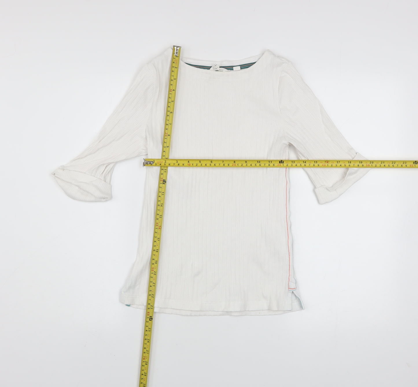 White Stuff Women's White Boat Neck 3/4 Sleeve Cotton T-Shirt UK 8