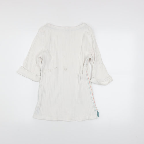 White Stuff Women's White Boat Neck 3/4 Sleeve Cotton T-Shirt UK 8