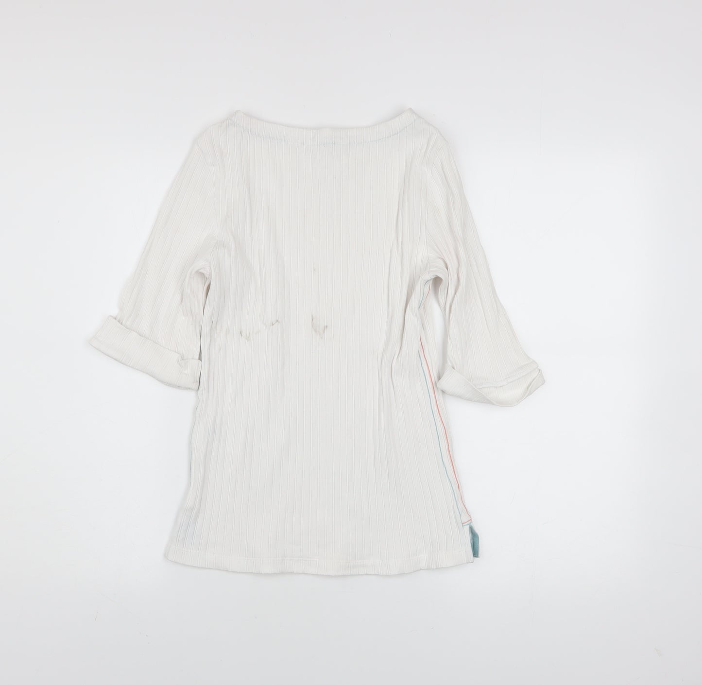 White Stuff Women's White Boat Neck 3/4 Sleeve Cotton T-Shirt UK 8