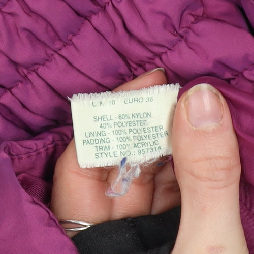 Kaliko Women's Purple Puffer Waistcoat Size 10 Quilted Sleeveless Gilet