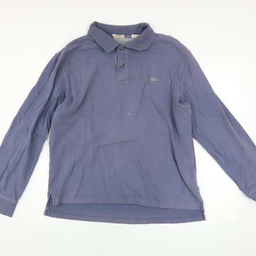 Timberland Men's Blue Long Sleeve Collared Cotton Polo Shirt L