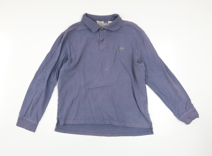 Timberland Men's Blue Long Sleeve Collared Cotton Polo Shirt L
