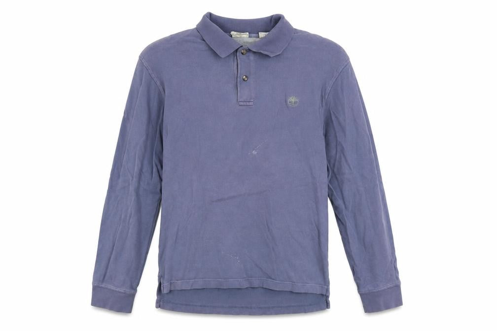 Timberland Men's Blue Long Sleeve Collared Cotton Polo Shirt L
