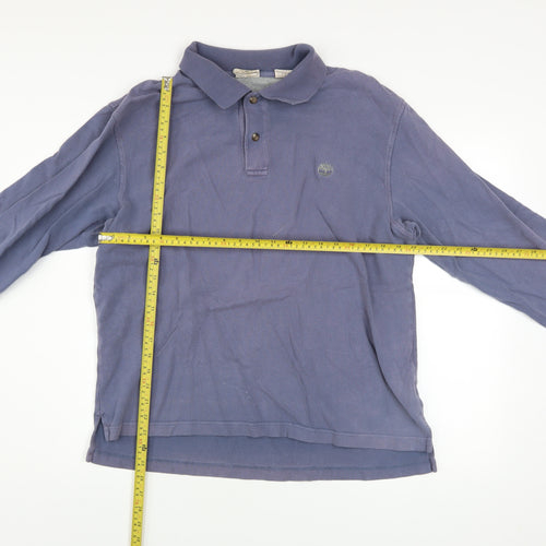 Timberland Men's Blue Long Sleeve Collared Cotton Polo Shirt L