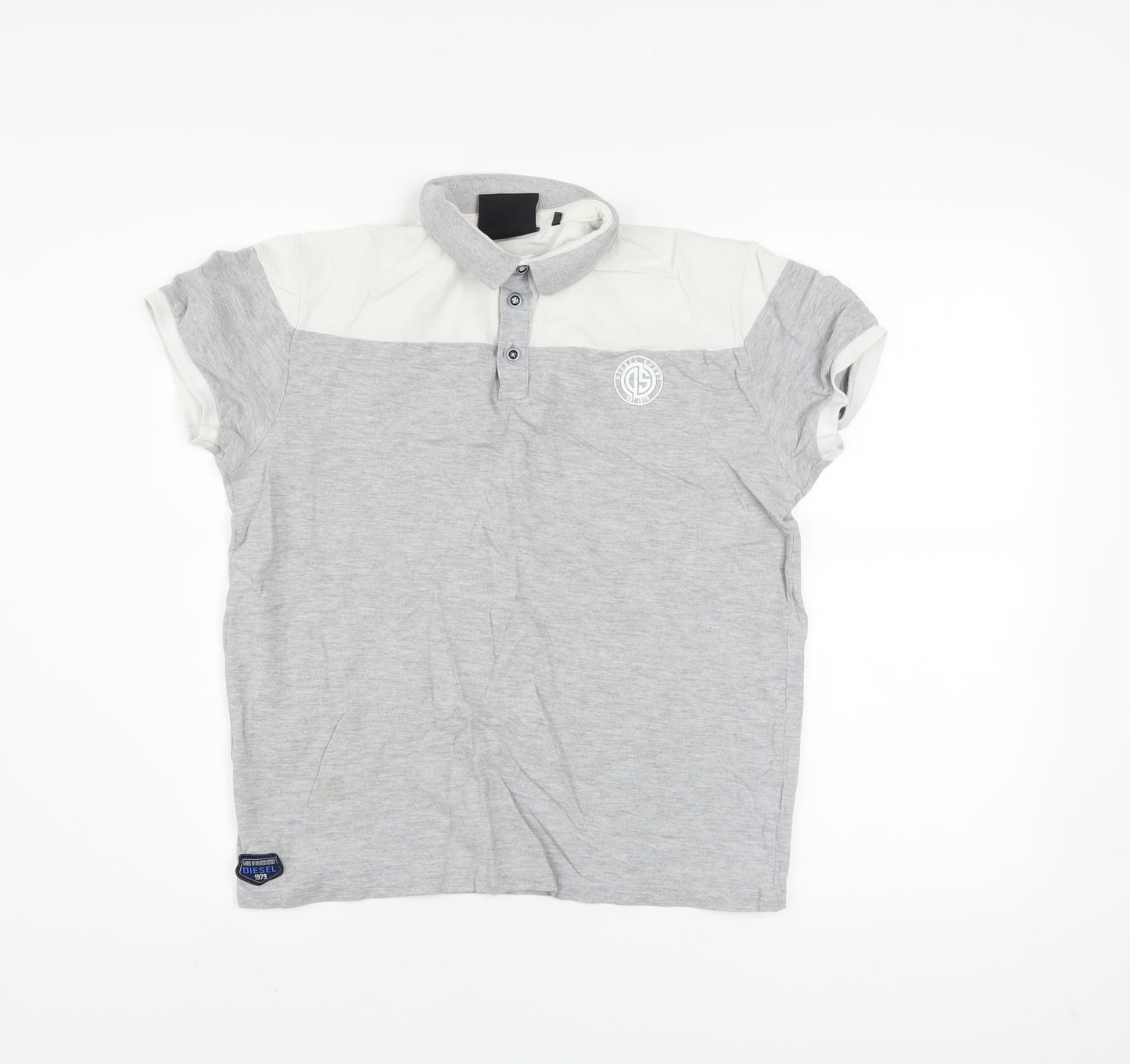 Diesel Sport Men's Grey Colourblock Cotton Polo Shirt Medium
