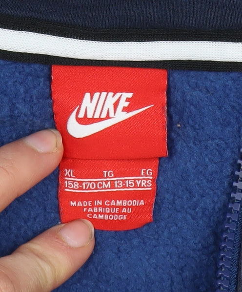 Nike Boys Blue Full Zip Fleece Hoodie XL 13-15 Years Colourblock Logo