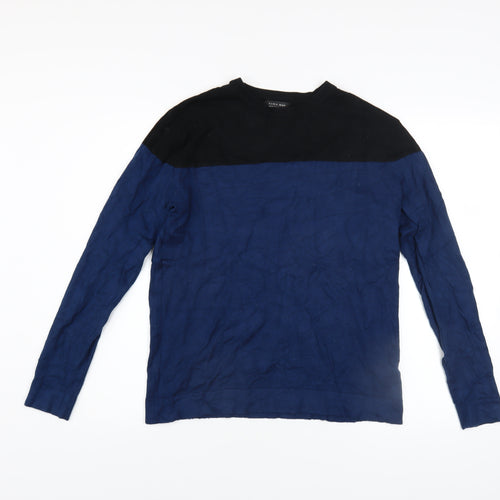 Zara Man Men's Blue Black Colour Block Crew Neck Pullover Jumper Size M
