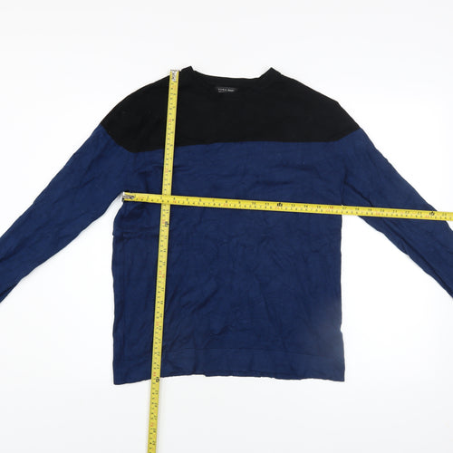 Zara Man Men's Blue Black Colour Block Crew Neck Pullover Jumper Size M