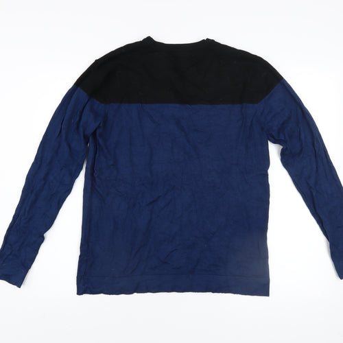 Zara Man Men's Blue Black Colour Block Crew Neck Pullover Jumper Size M