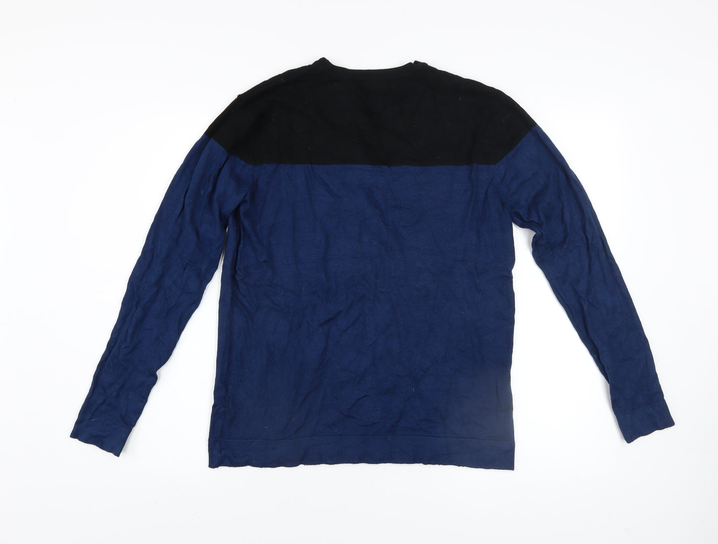 Zara Man Men's Blue Black Colour Block Crew Neck Pullover Jumper Size M