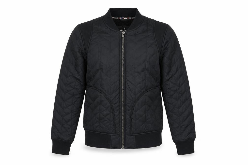 Front view of prAna Men's Black Quilted Bomber Jacket Size Small Outdoor Zip Up