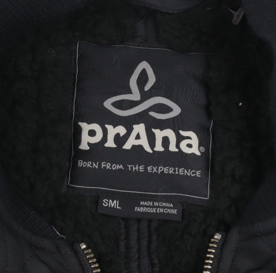 prAna Men's Black Quilted Bomber Jacket Size Small Outdoor Zip Up
