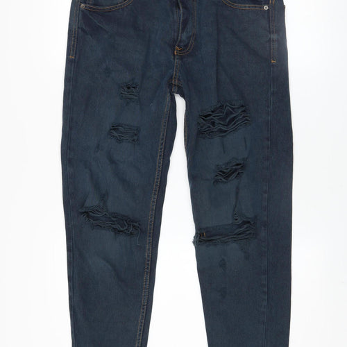 Don't Think Twice Men's Blue Distressed Straight Jeans W32 L32