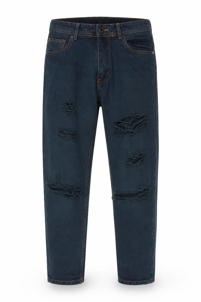 Front view of Don't Think Twice Men's Blue Distressed Straight Jeans W32 L32