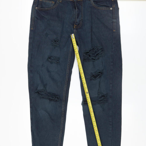 Don't Think Twice Men's Blue Distressed Straight Jeans W32 L32