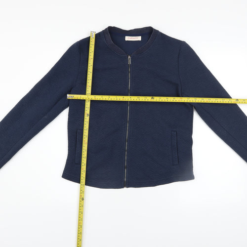 Camaieu Women Blue Textured Bomber Jacket Size 12 Zip Casual