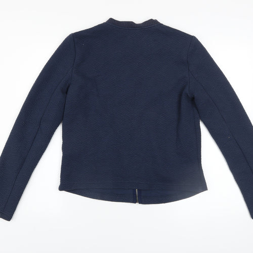Camaieu Women Blue Textured Bomber Jacket Size 12 Zip Casual
