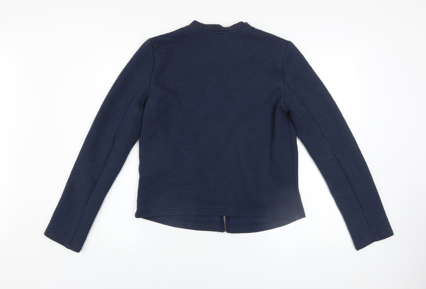Camaieu Women Blue Textured Bomber Jacket Size 12 Zip Casual