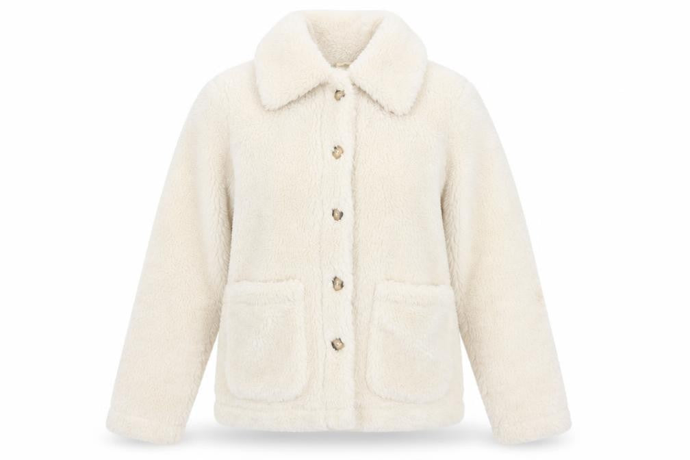 Front view of Threadbare Women's Ivory Fleece Button Jacket, size 8