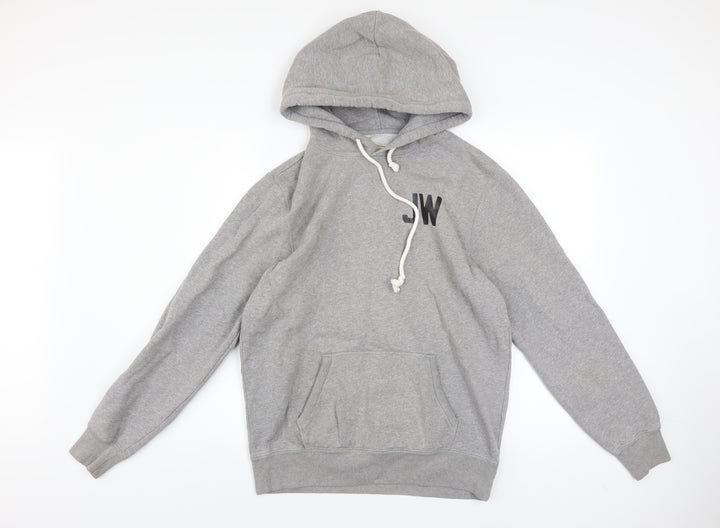 Jack Wills Mens Grey Pullover Hoodie S Logo Fleece Lined Sweatshirt