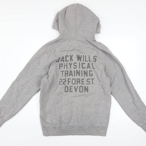 Jack Wills Mens Grey Pullover Hoodie S Logo Fleece Lined Sweatshirt