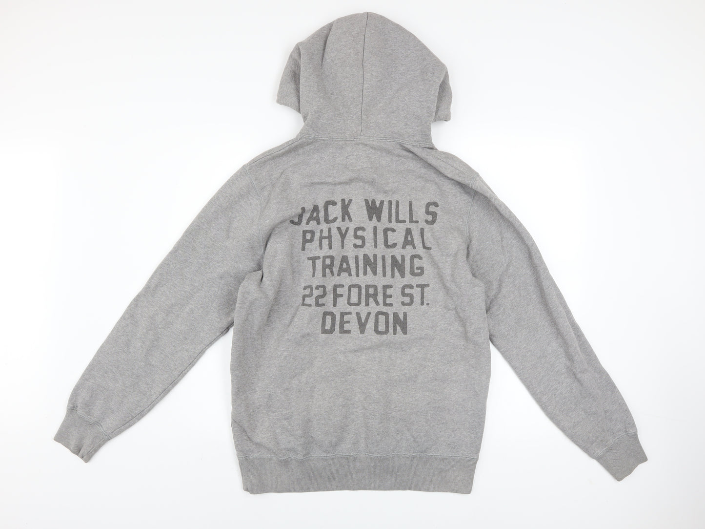 Jack Wills Mens Grey Pullover Hoodie S Logo Fleece Lined Sweatshirt