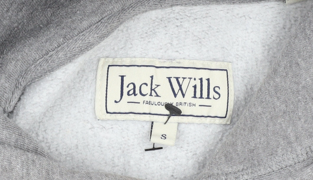 Jack Wills Mens Grey Pullover Hoodie S Logo Fleece Lined Sweatshirt