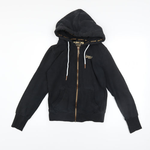 Superdry Womens Black Full Zip Hoodie UK 6 Orange Label Cotton Blend