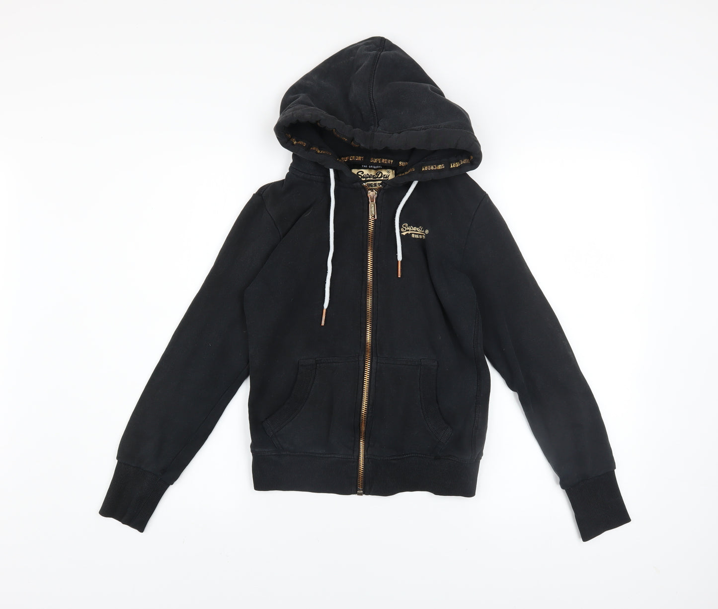 Superdry Womens Black Full Zip Hoodie UK 6 Orange Label Cotton Blend