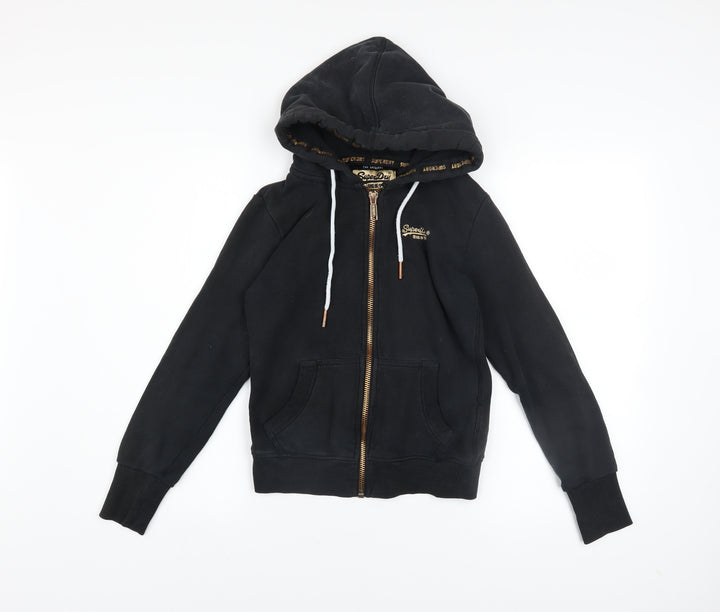 Superdry Womens Black Full Zip Hoodie UK 6 Orange Label Cotton Blend