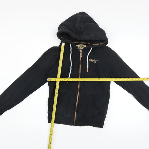 Superdry Womens Black Full Zip Hoodie UK 6 Orange Label Cotton Blend