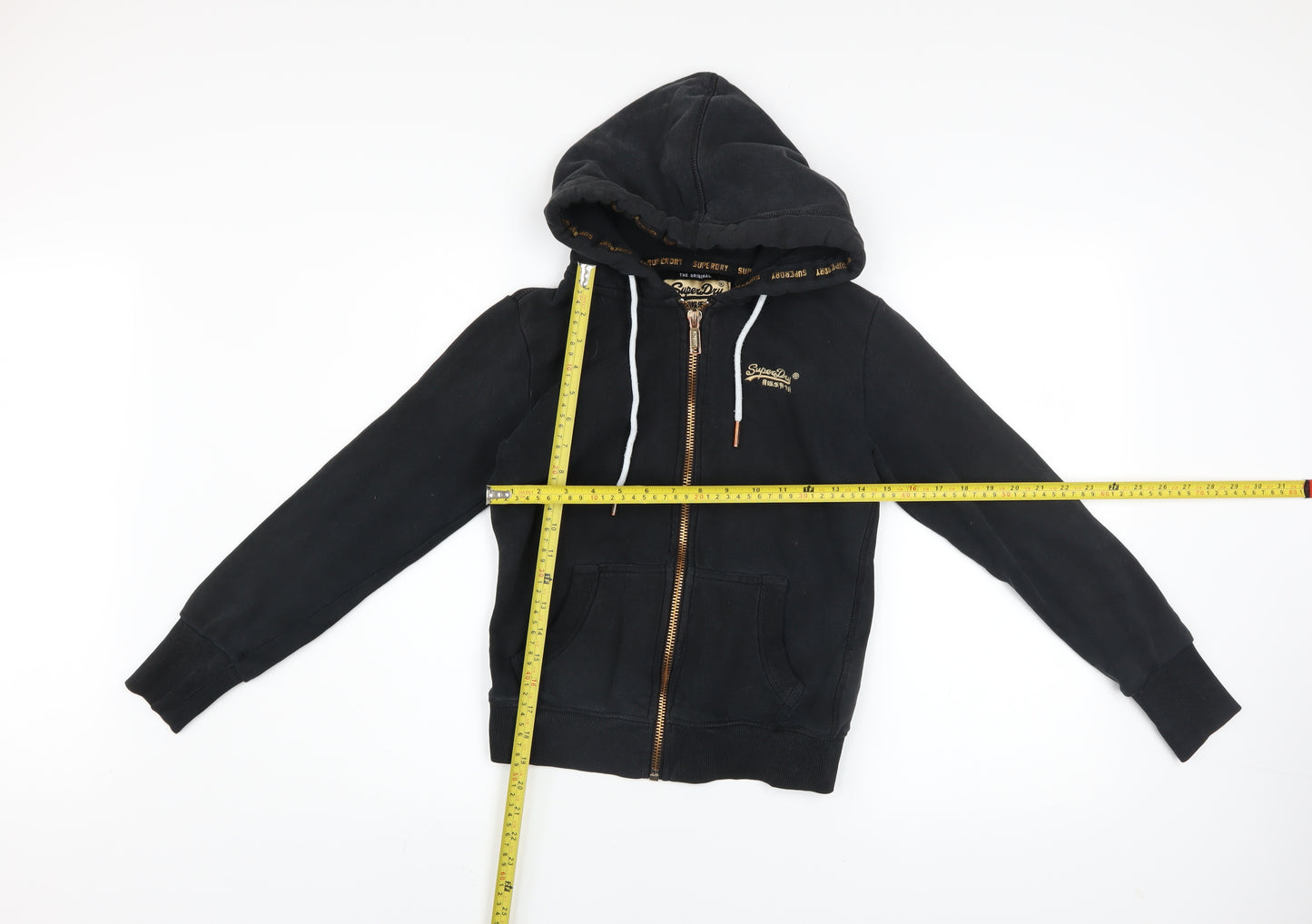 Superdry Womens Black Full Zip Hoodie UK 6 Orange Label Cotton Blend