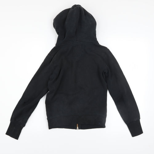Superdry Womens Black Full Zip Hoodie UK 6 Orange Label Cotton Blend