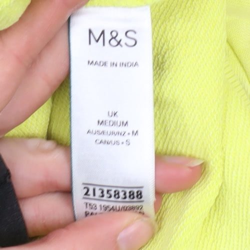 Marks and Spencer Women's Yellow V-Neck Short Sleeve Cotton T-Shirt Size M