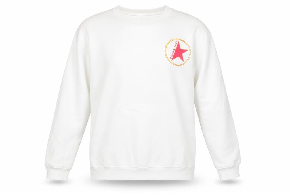 Front view of PRETTYLITTLETHING women’s white small sweatshirt with star logo