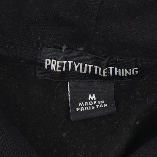 PrettyLittleThing Women Black Medium Pullover Hoodie Universal Logo