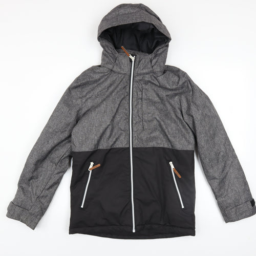 H&M Boys Grey Black Hooded Puffer Jacket 12-13 Years Water Resistant Coat