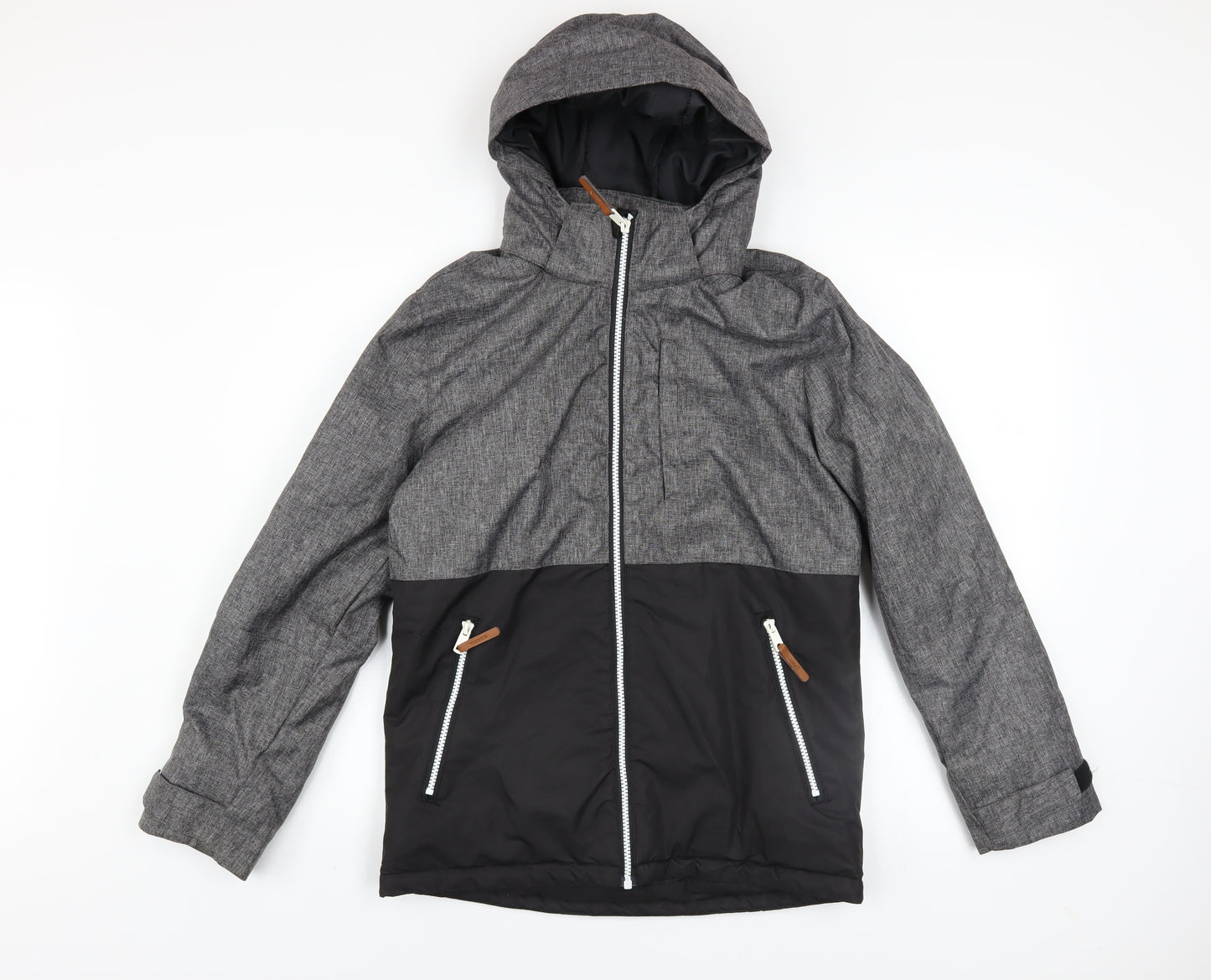 H&M Boys Grey Black Hooded Puffer Jacket 12-13 Years Water Resistant Coat