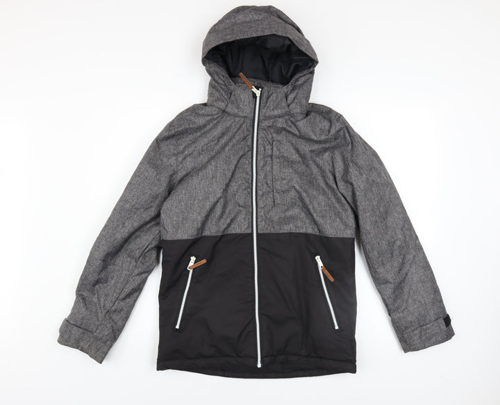 H&M Boys Grey Black Hooded Puffer Jacket 12-13 Years Water Resistant Coat