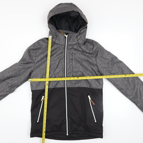 H&M Boys Grey Black Hooded Puffer Jacket 12-13 Years Water Resistant Coat