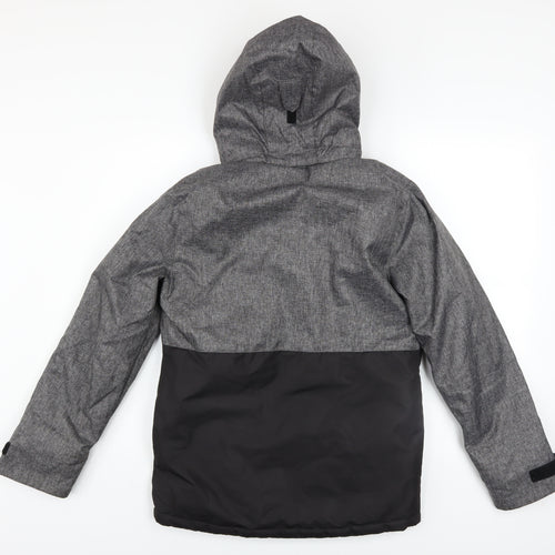 H&M Boys Grey Black Hooded Puffer Jacket 12-13 Years Water Resistant Coat