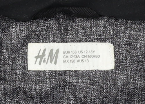 H&M Boys Grey Black Hooded Puffer Jacket 12-13 Years Water Resistant Coat
