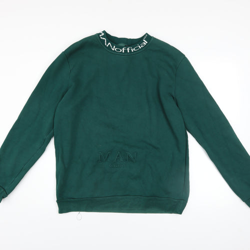 boohooMAN Men's Green Logo Pullover Sweatshirt Size L