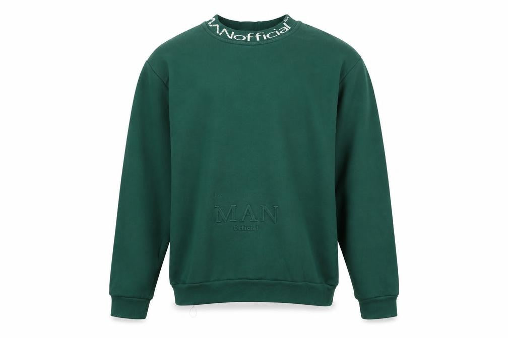 Front view of boohooMAN Men's Green Logo Pullover Sweatshirt, size L