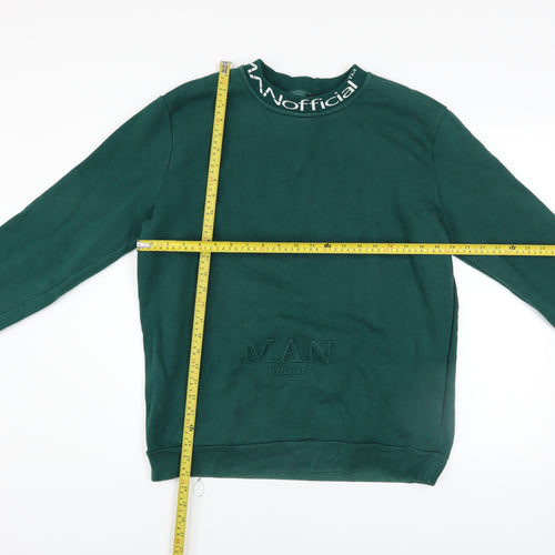 boohooMAN Men's Green Logo Pullover Sweatshirt Size L