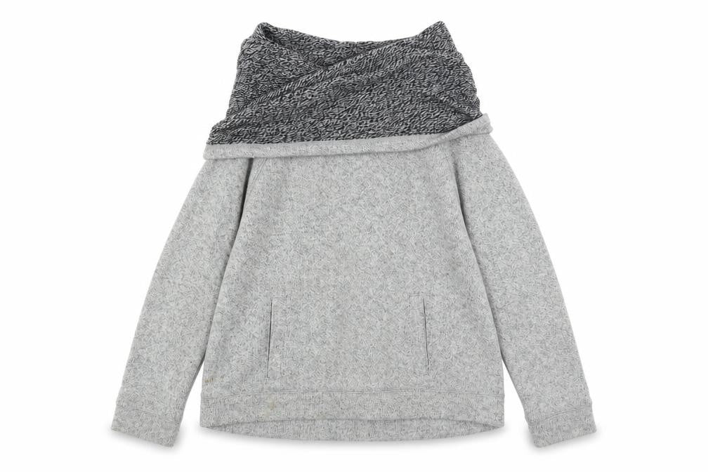 Front view of J.Crew Women's Grey Cowl Neck Pullover Sweatshirt, size M, Wool Blend