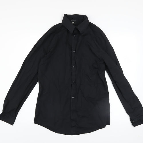 H&M Men's Black Slim Fit Long Sleeve Easy Iron Shirt Size M